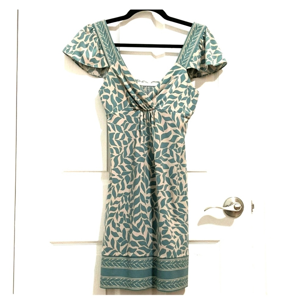 BCBG teal and cream dress XS